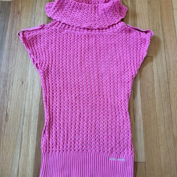 VTG DKNY JEANS XS Pink Sleeveless Turtleneck Sweater Vest crochet 90’s Y2K - Picture 1 of 7